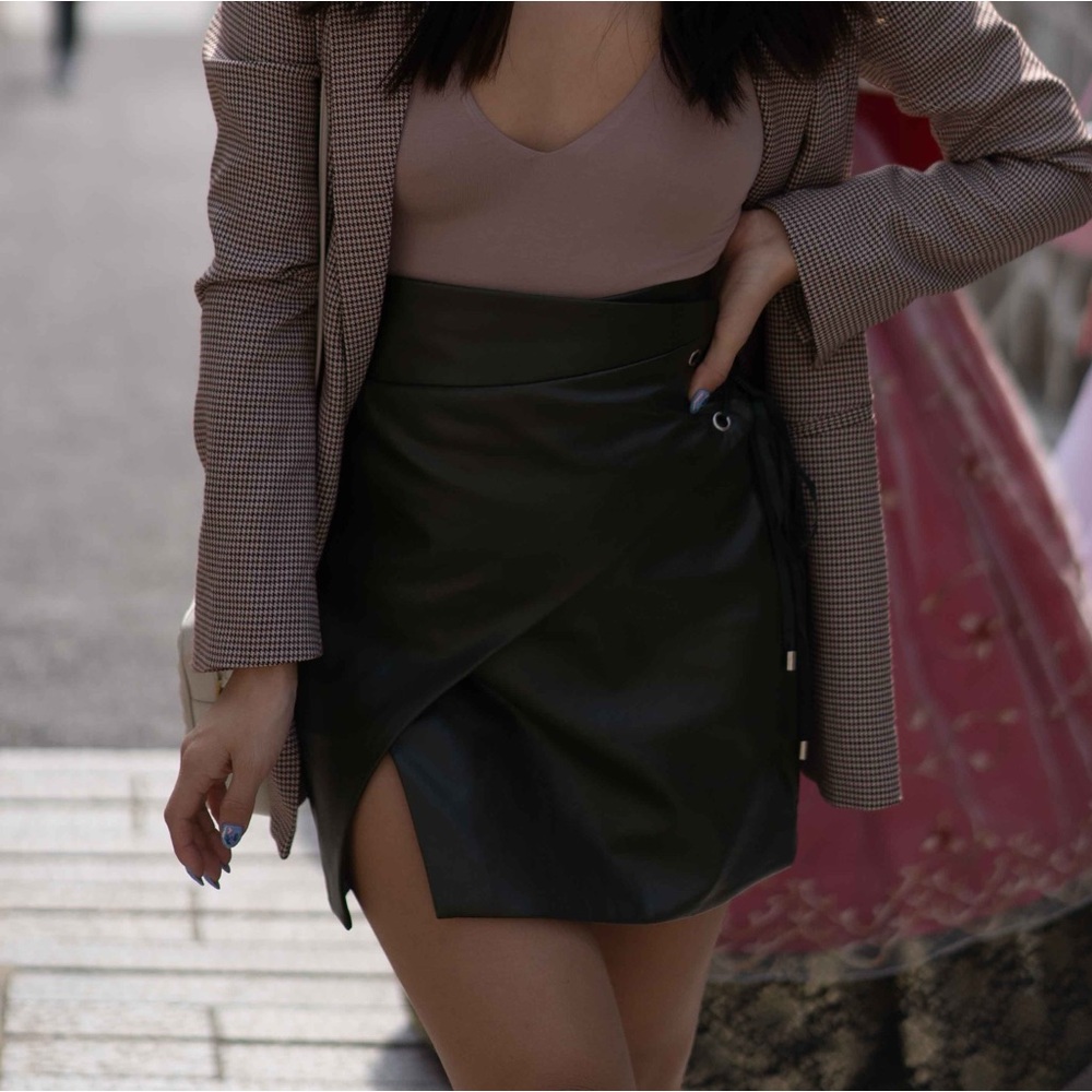 Olive Green Faux Leather Skirt